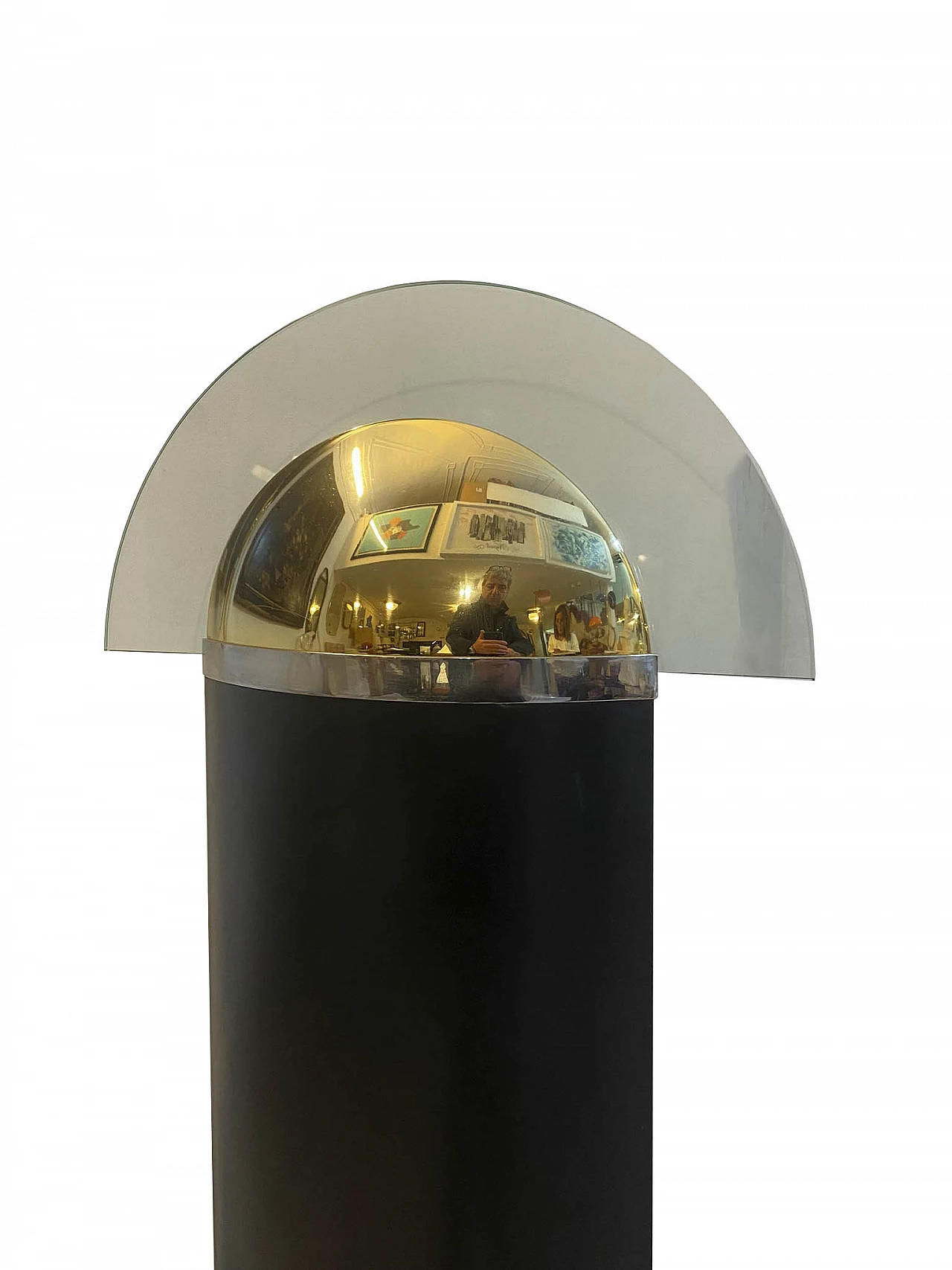 Leather, brass and glass floor lamp, 1980s 2