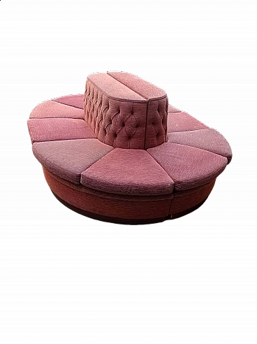 Divano componibile ovale da centro in tessuto rosa, anni '70