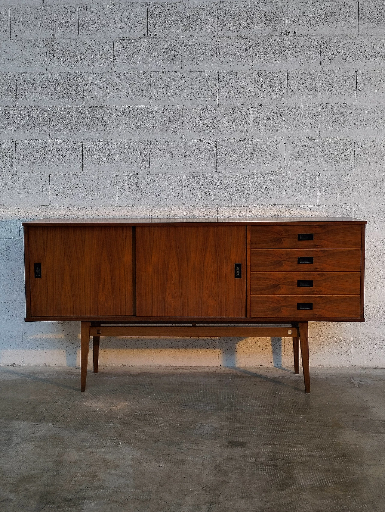 Teak sideboard with drawers and sliding doors, 1960s 2