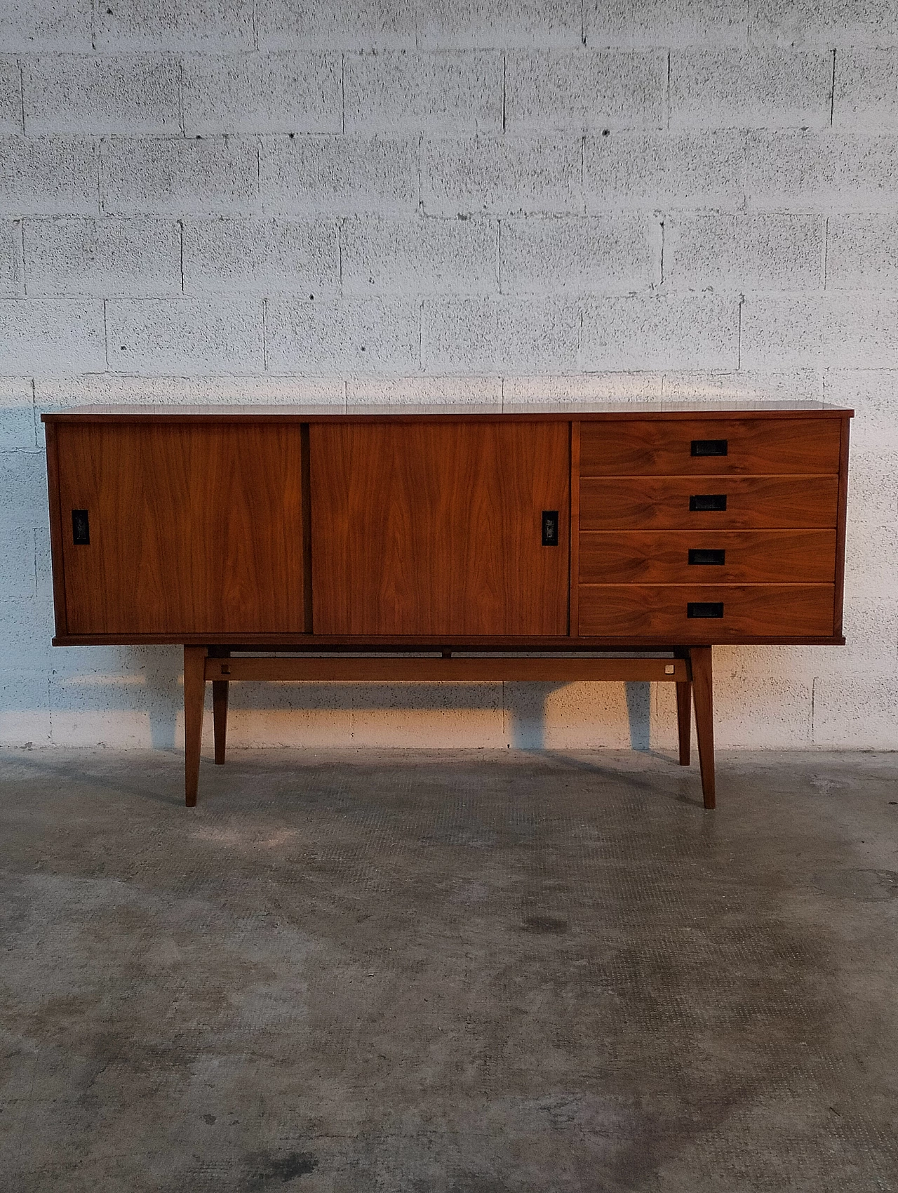 Teak sideboard with drawers and sliding doors, 1960s 3