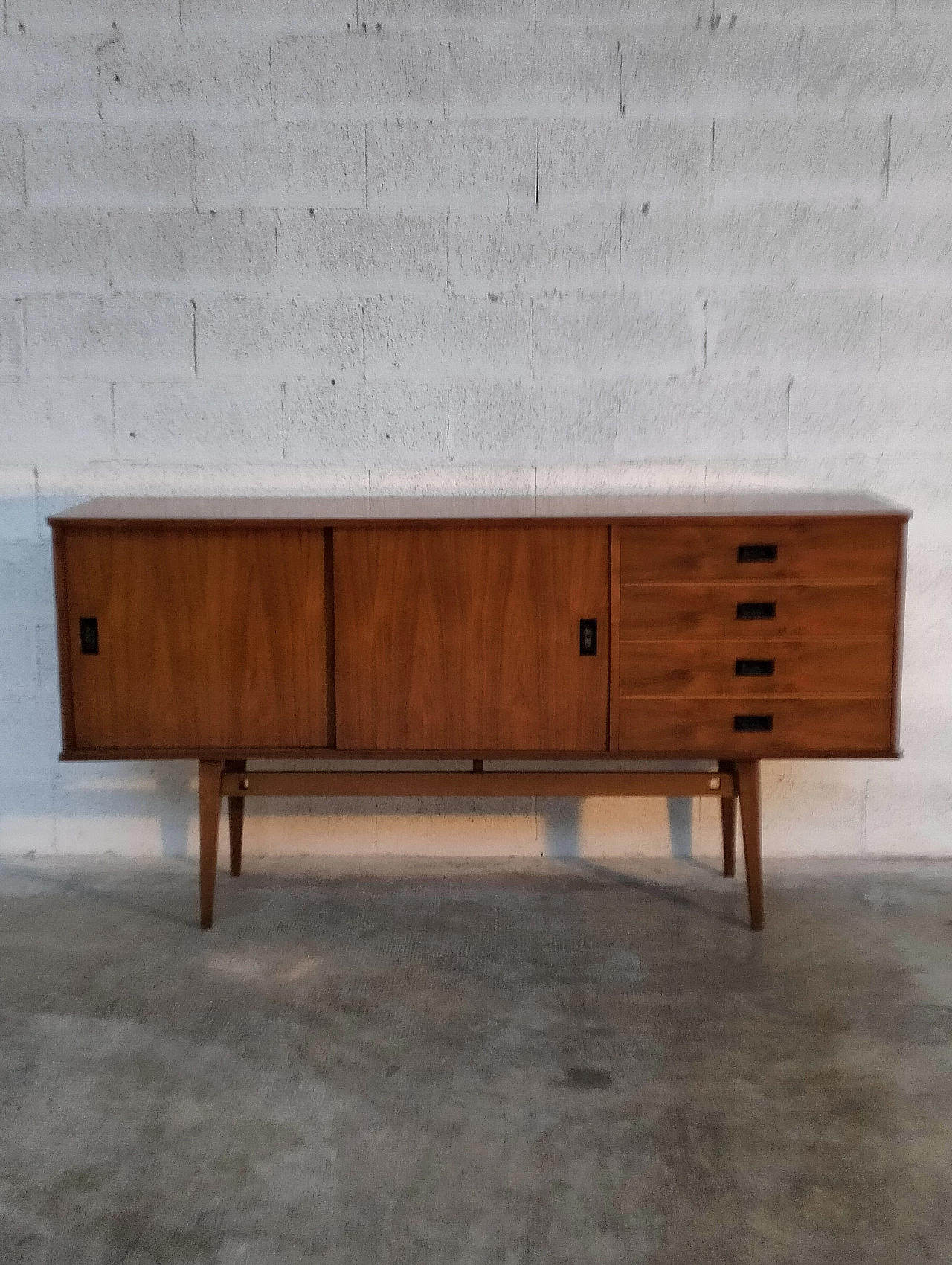 Teak sideboard with drawers and sliding doors, 1960s 4