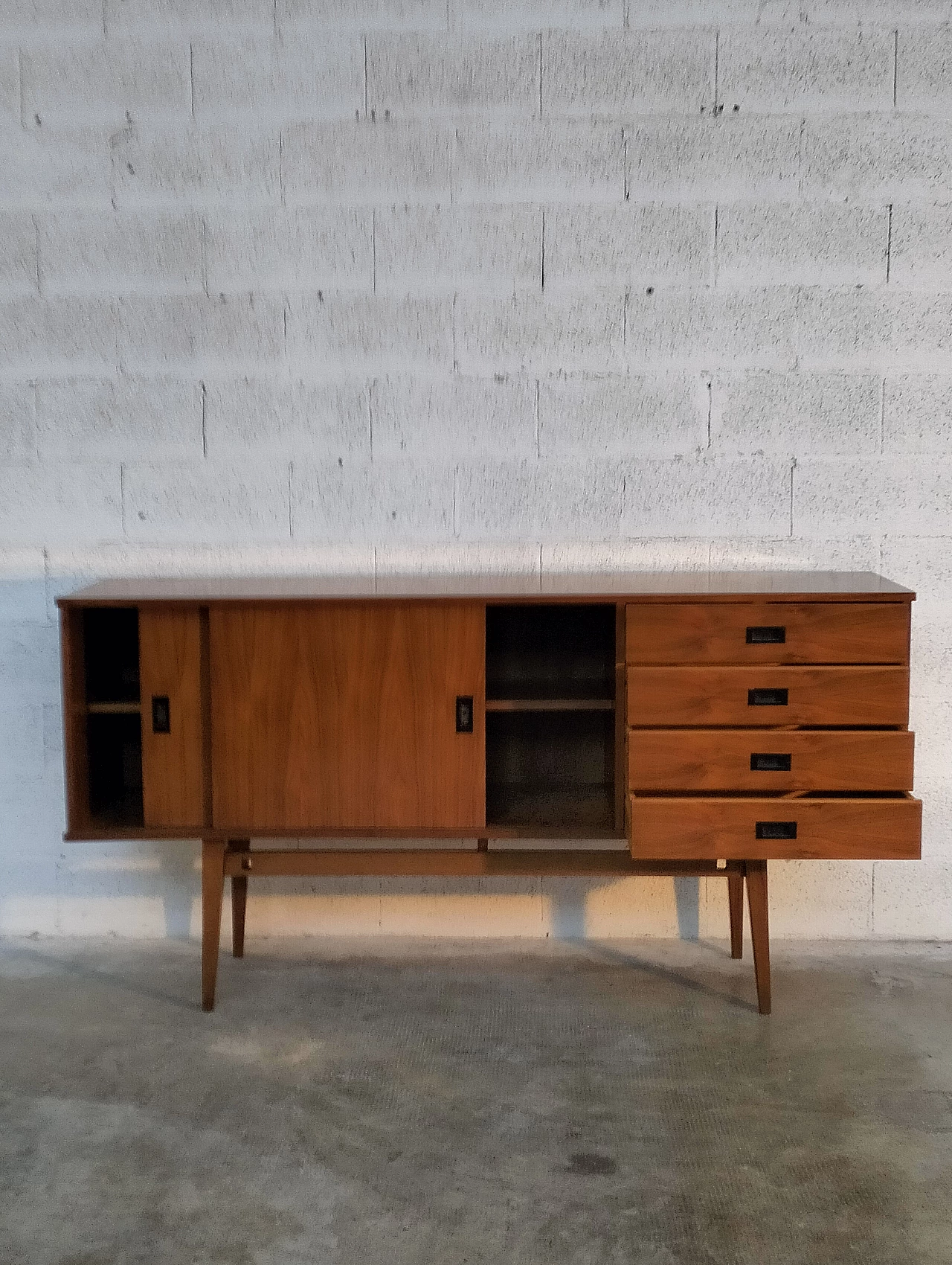 Teak sideboard with drawers and sliding doors, 1960s 5