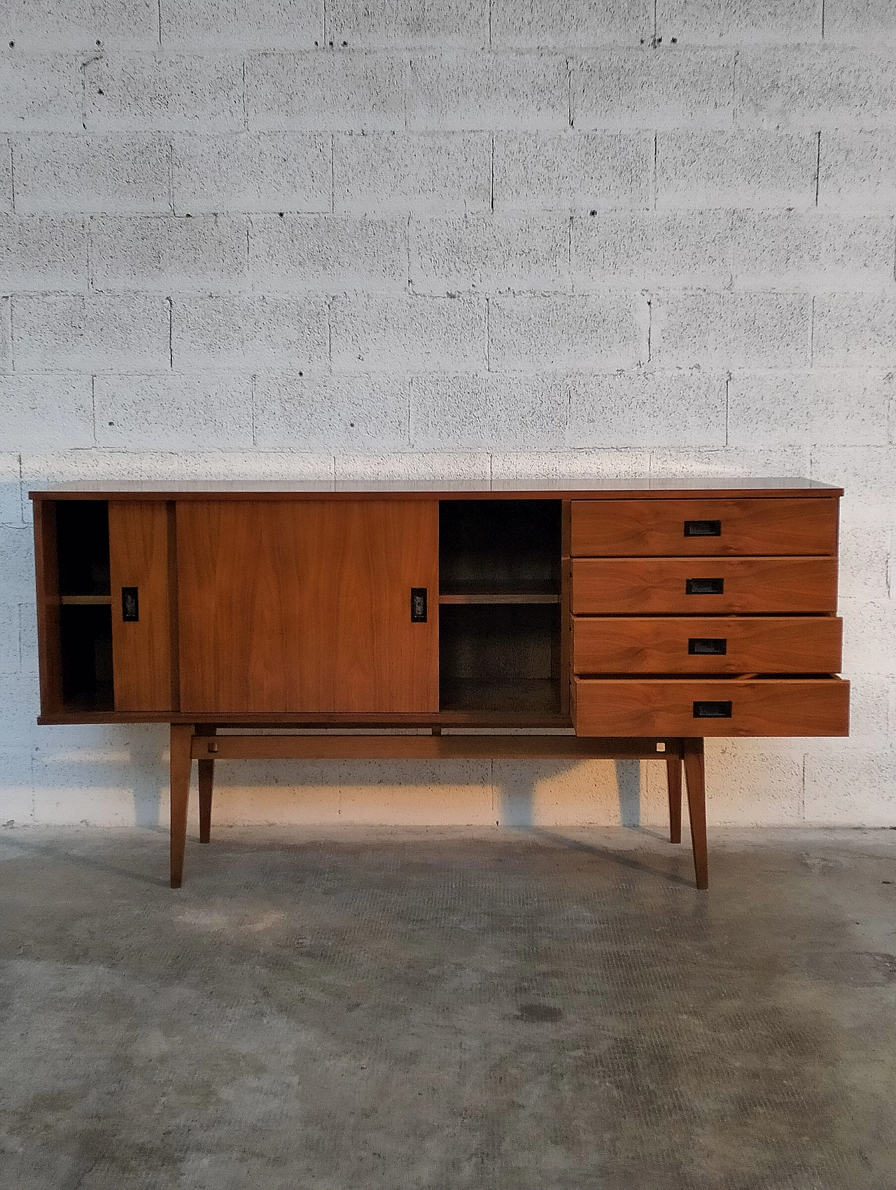 Teak sideboard with drawers and sliding doors, 1960s 6