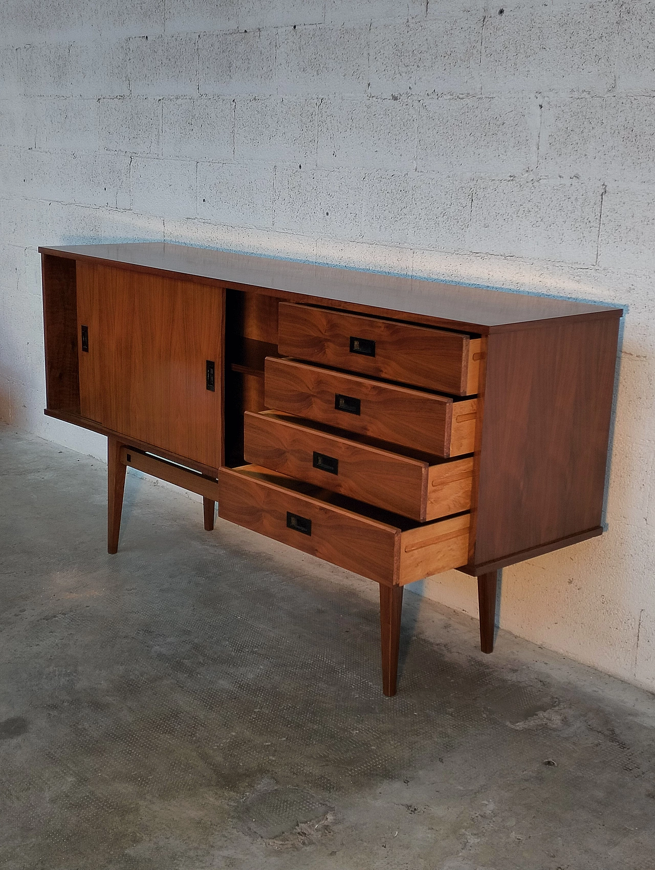 Teak sideboard with drawers and sliding doors, 1960s 11