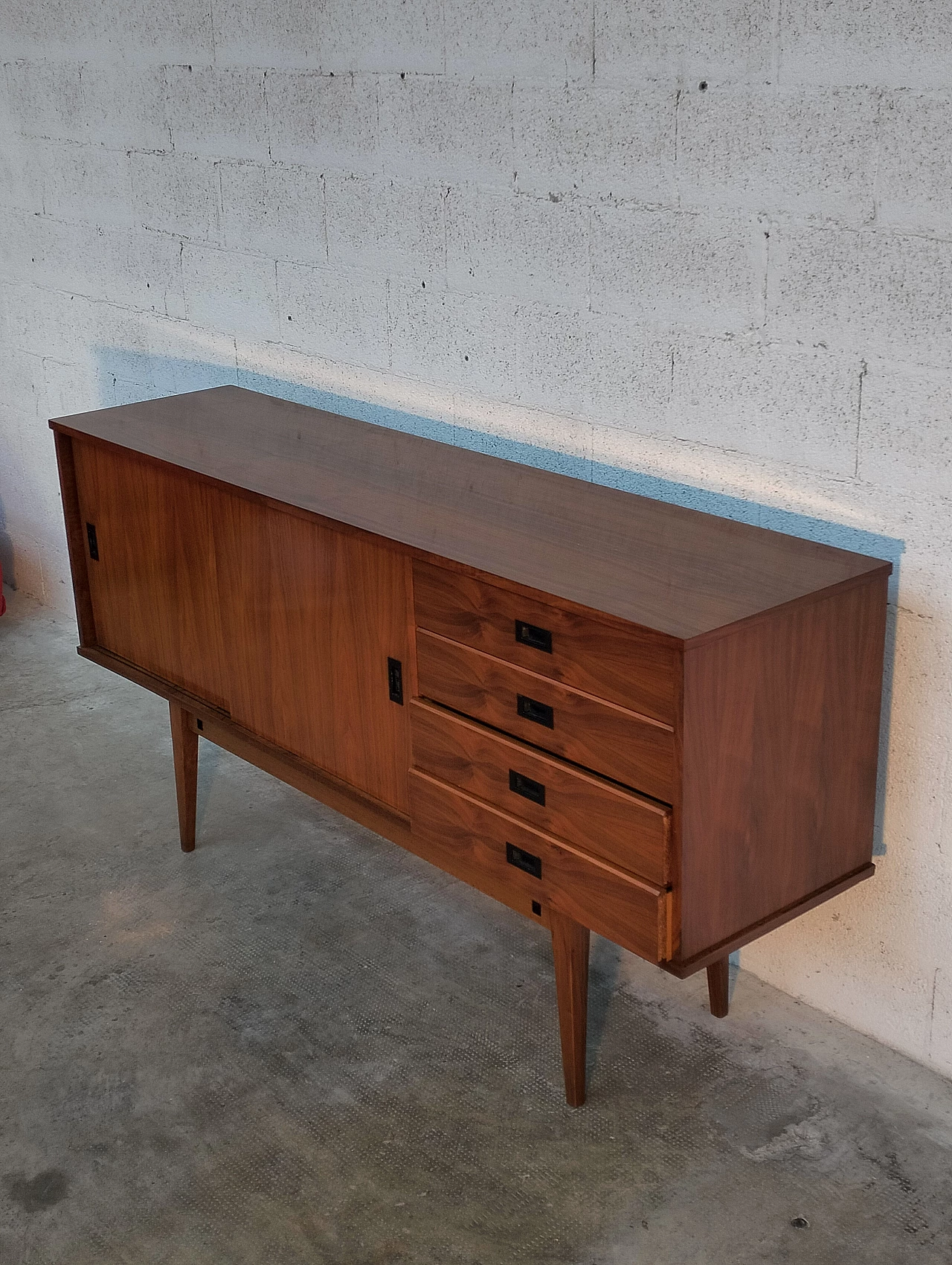 Teak sideboard with drawers and sliding doors, 1960s 13