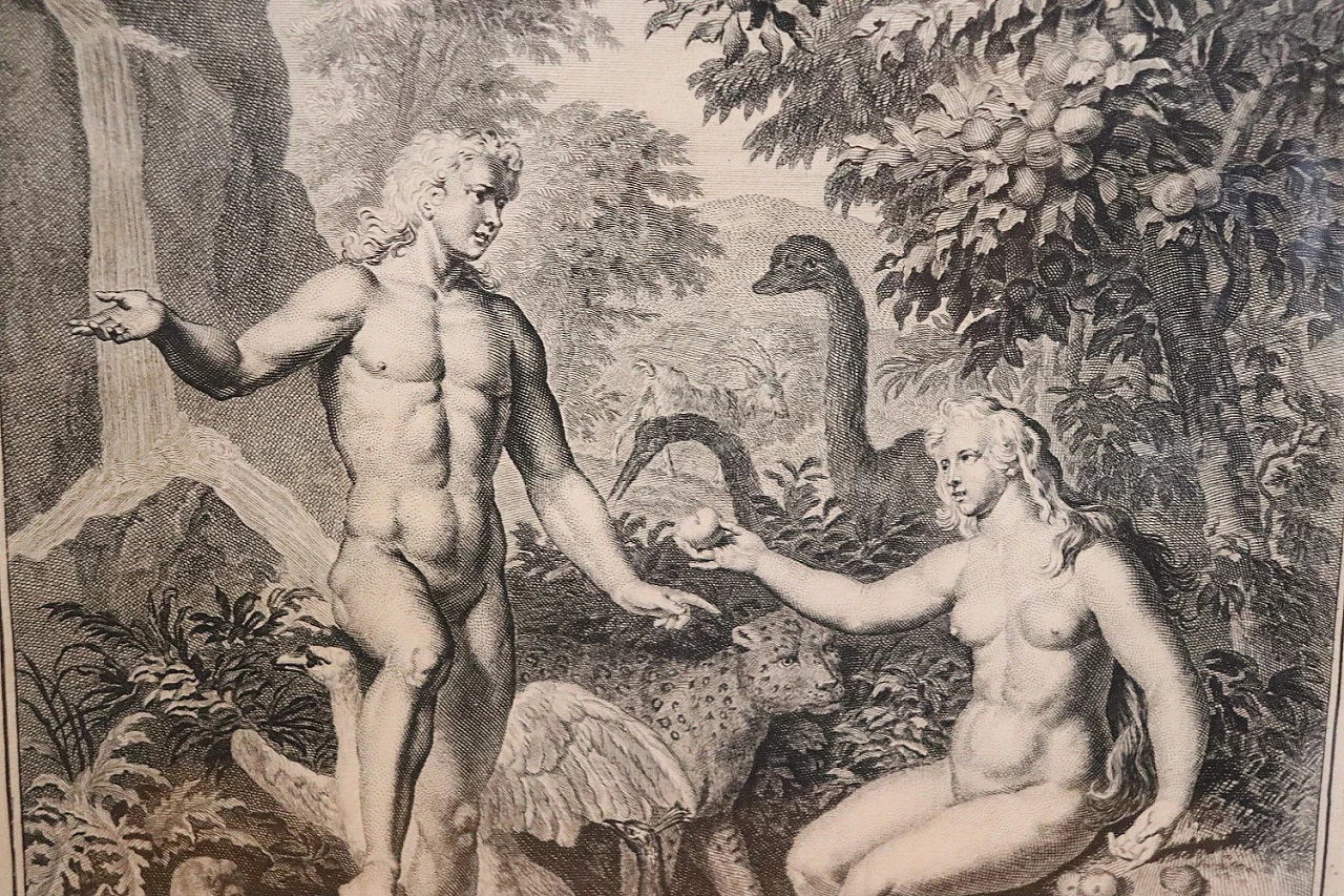 Gerard Hoet, Adam and Eve, copper engraving, 17th century 6