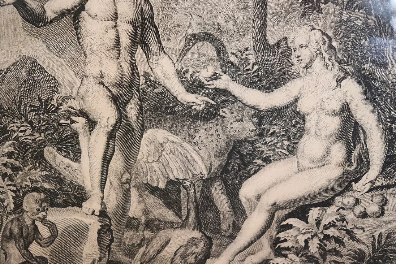 Gerard Hoet, Adam and Eve, copper engraving, 17th century 7