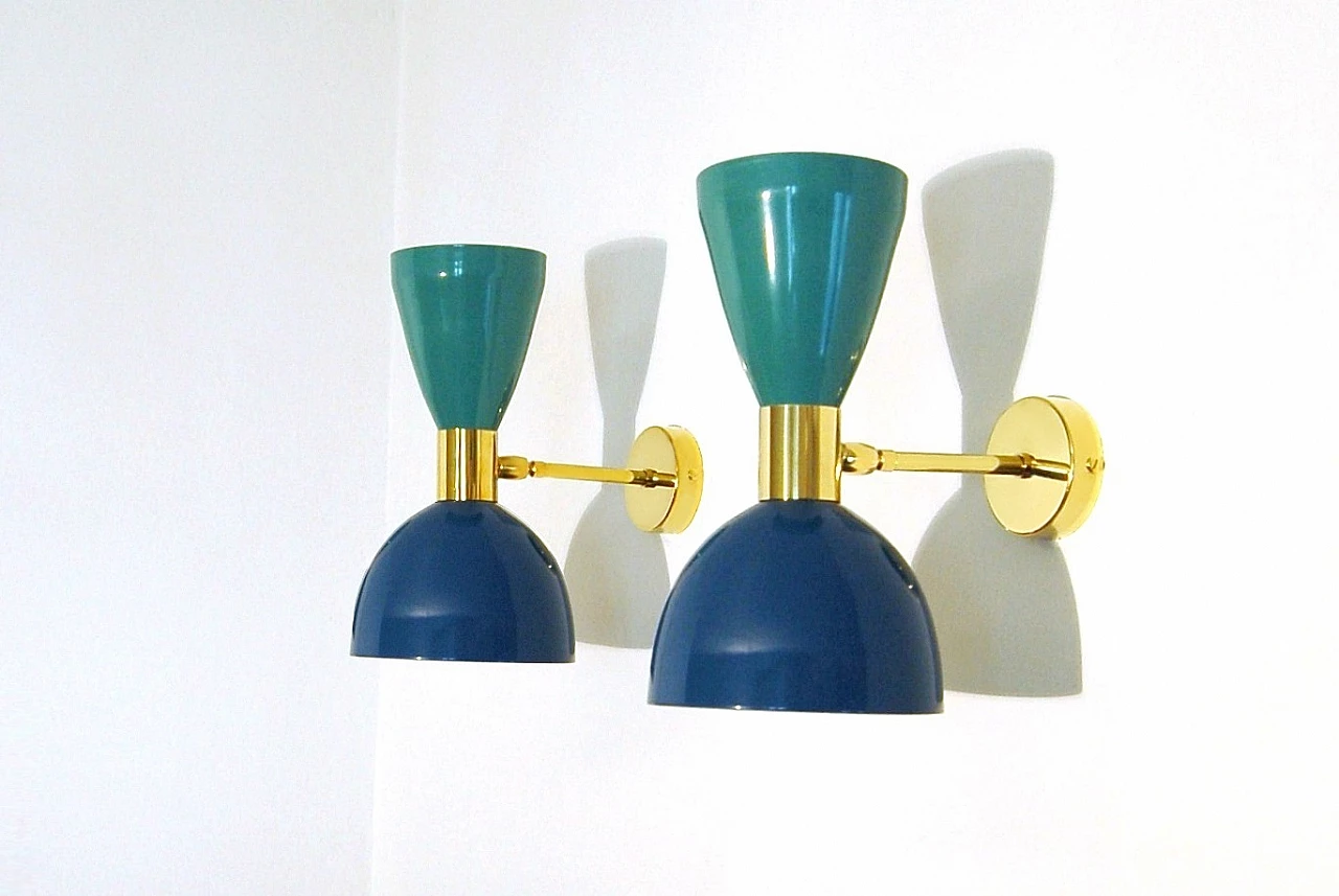 Applique in ottone e metallo laccato blu e verde di Deyroo Lighting 1