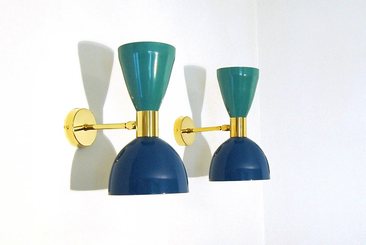 Applique in ottone e metallo laccato blu e verde di Deyroo Lighting 2