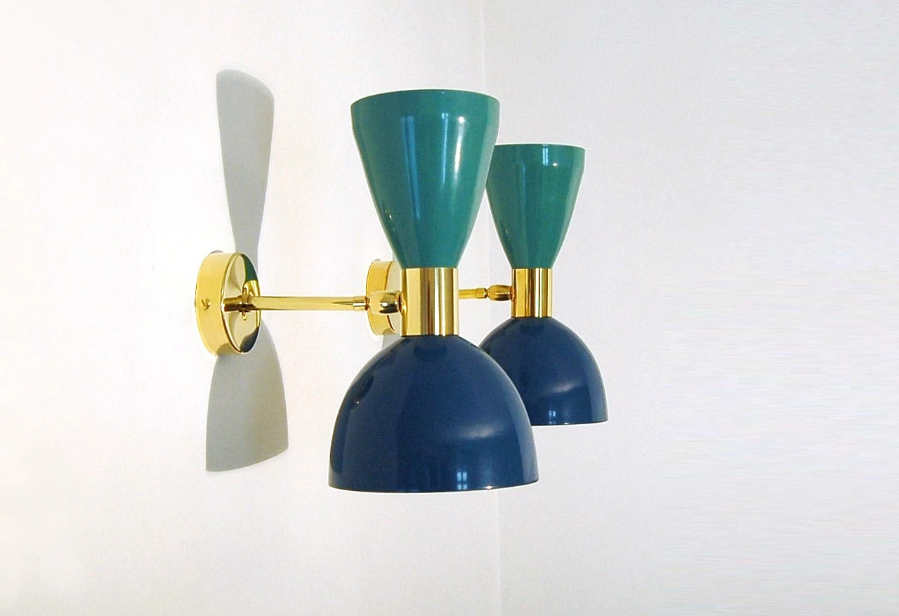 Applique in ottone e metallo laccato blu e verde di Deyroo Lighting 3