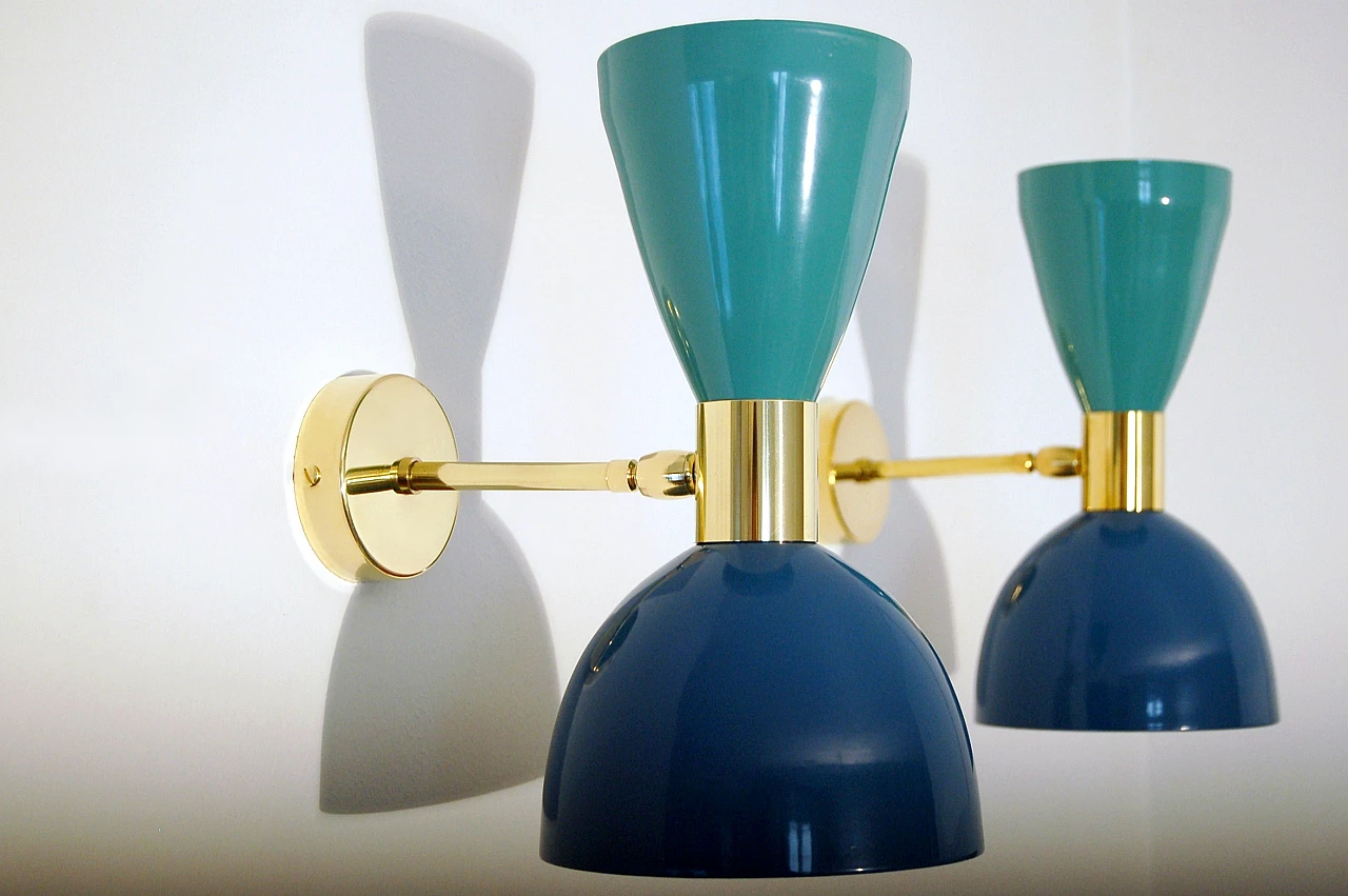 Applique in ottone e metallo laccato blu e verde di Deyroo Lighting 4