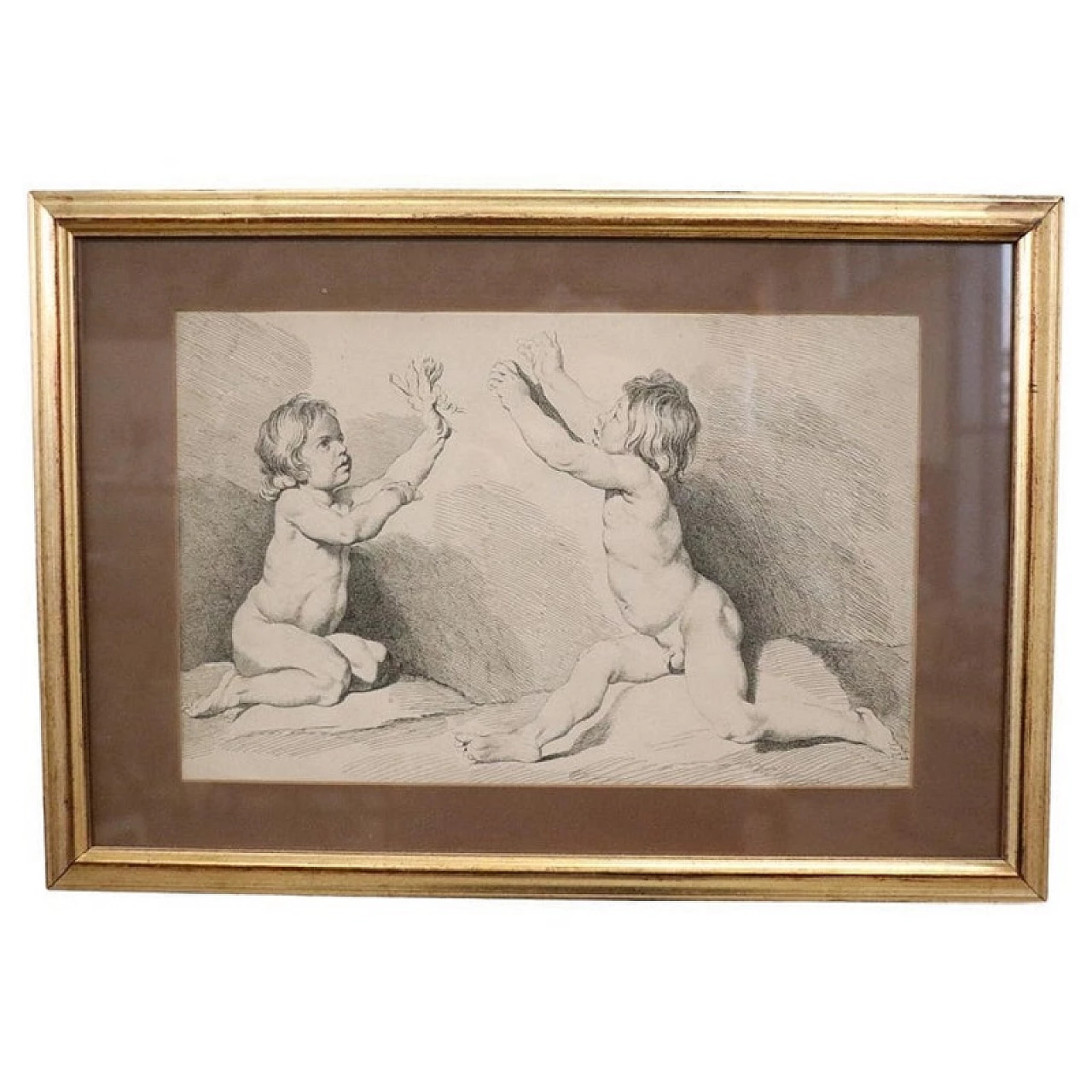 Edmé Bouchardon, coppia di bambini, incisione su rame, '700 1