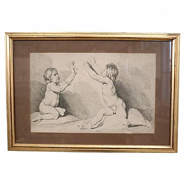 Edmé Bouchardon, coppia di bambini, incisione su rame, '700