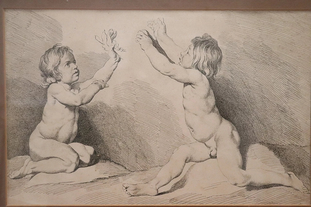 Edmé Bouchardon, coppia di bambini, incisione su rame, '700 2
