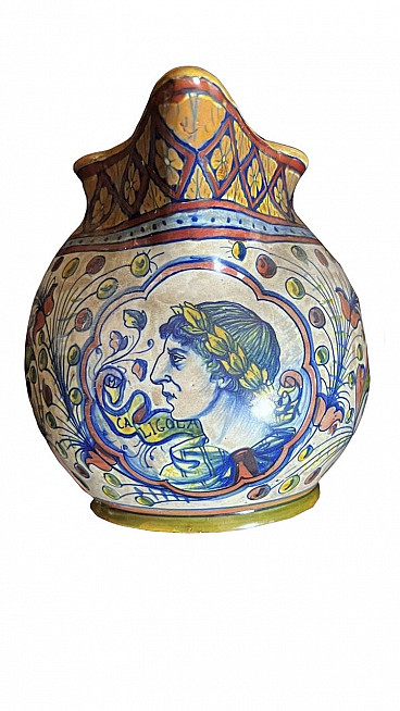 Ceramic pitcher with Caligula by Deruta, 1930s