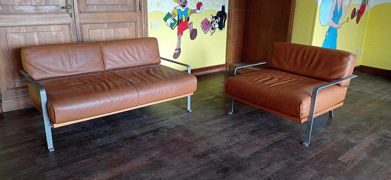 Divano a due posti e poltrona Razius in pelle di Matteo Grassi 1880, anni '2000 104