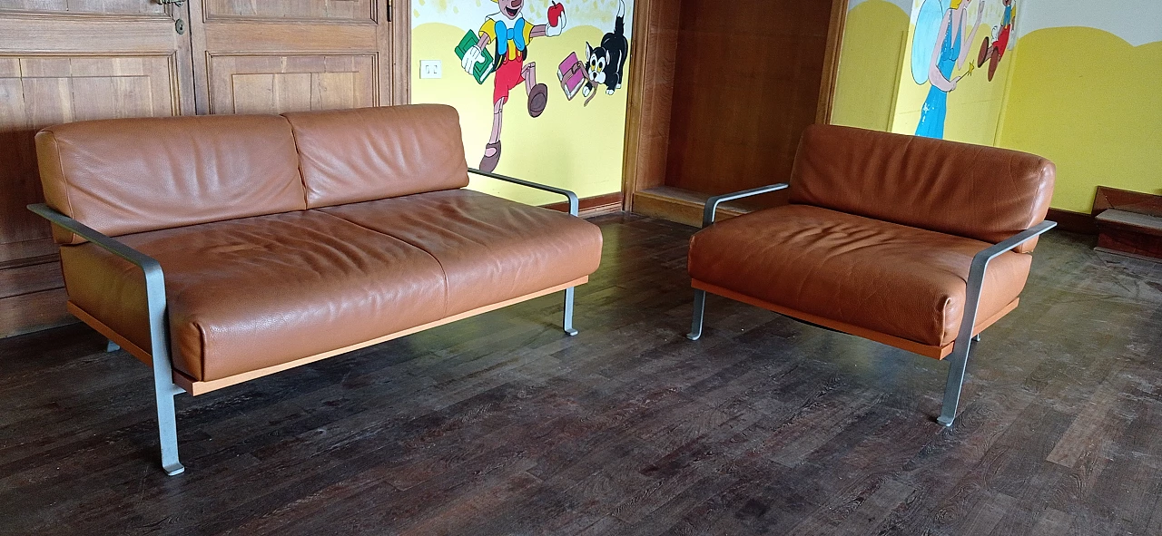 Divano a due posti e poltrona Razius in pelle di Matteo Grassi 1880, anni '2000 106
