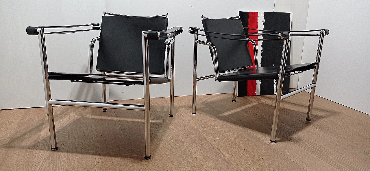 Coppia di poltrone LC1 di Le Corbusier, Jeanneret e Perriand per MDF Italia, anni '80 31