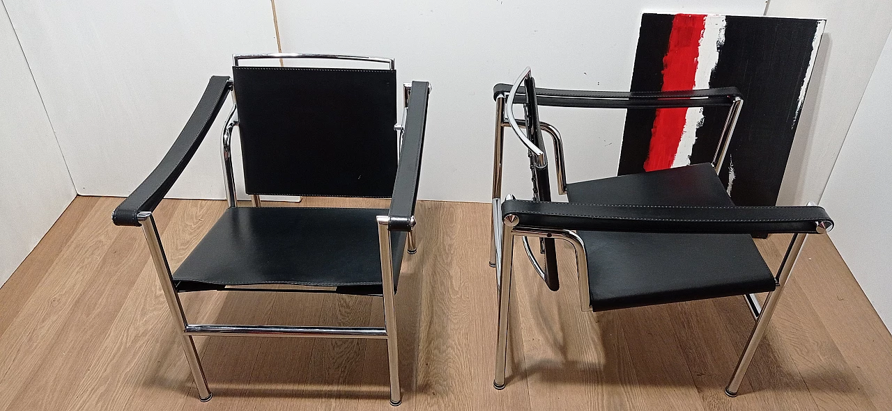 Pair of LC1 armchairs by Le Corbusier, Jeanneret and Perriand for MDF Italia, 1980s 111