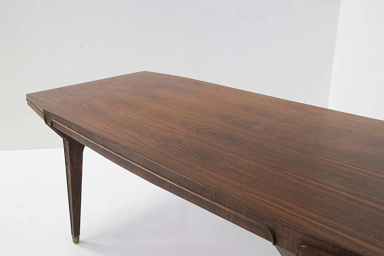 Tavolo in legno pregiato con gambe quadrate e terminale in ottone, anni '50 2