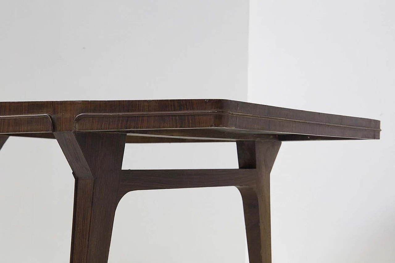 Tavolo in legno pregiato con gambe quadrate e terminale in ottone, anni '50 4