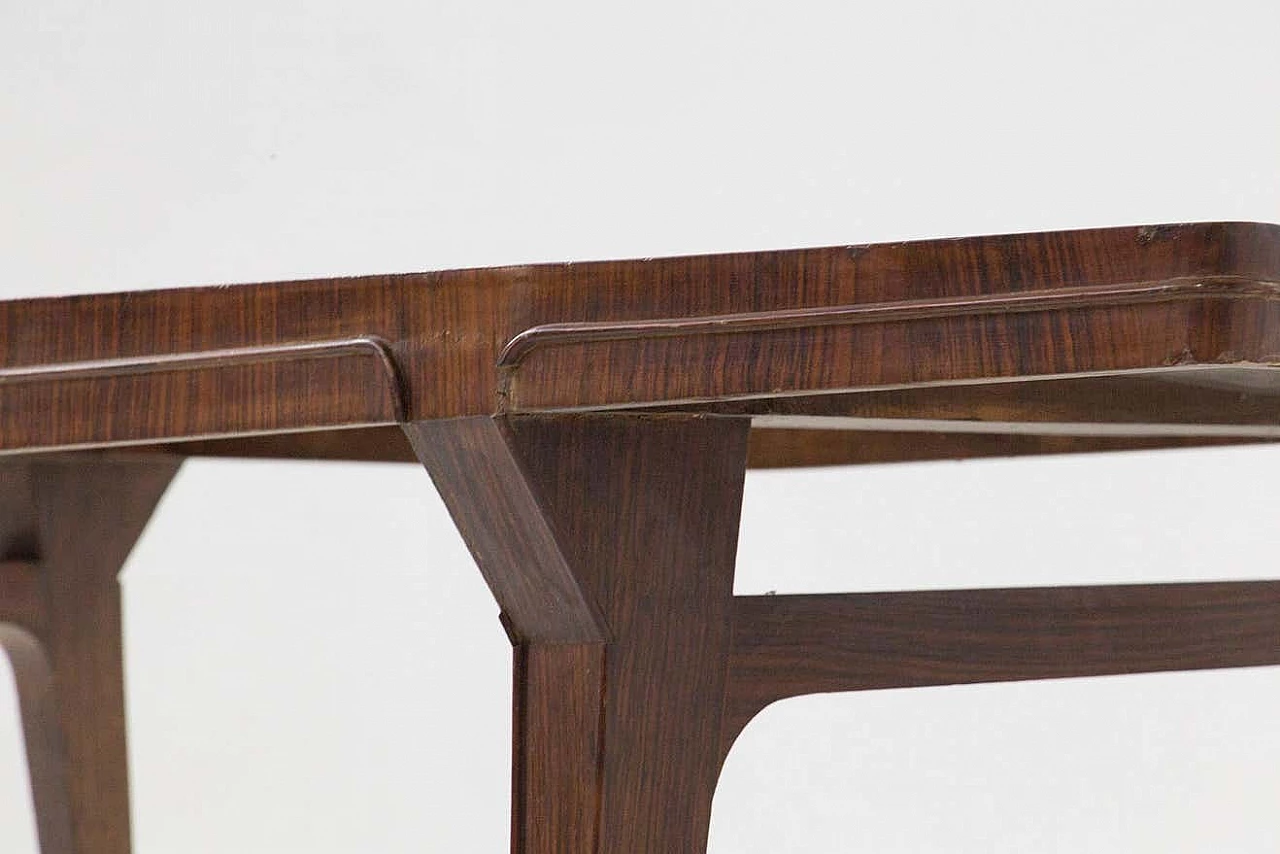 Tavolo in legno pregiato con gambe quadrate e terminale in ottone, anni '50 7