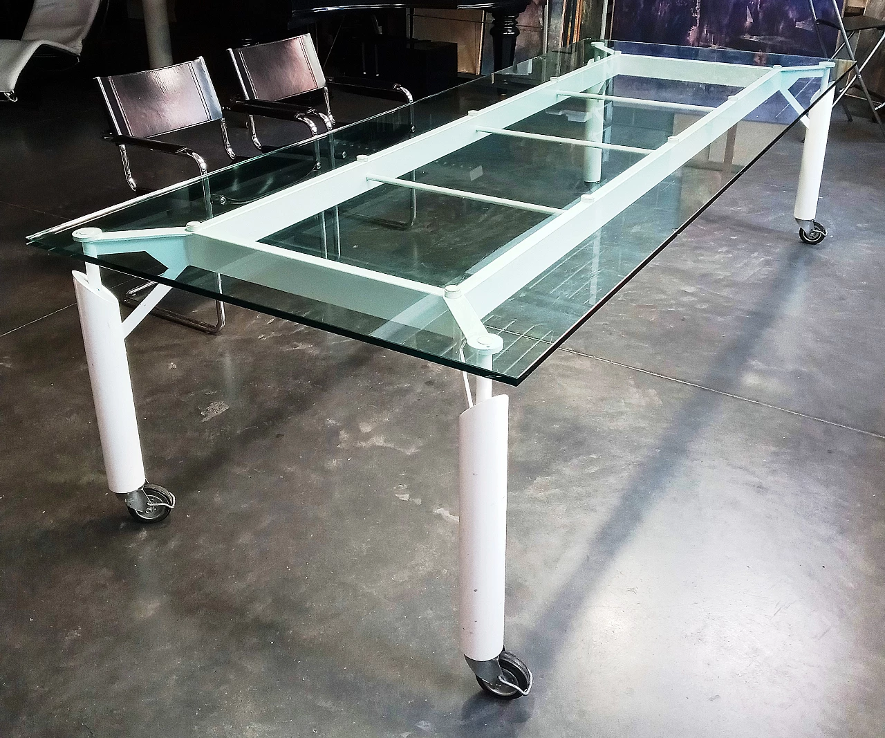 Meeting table with iron base and crystal top, 1980s 1