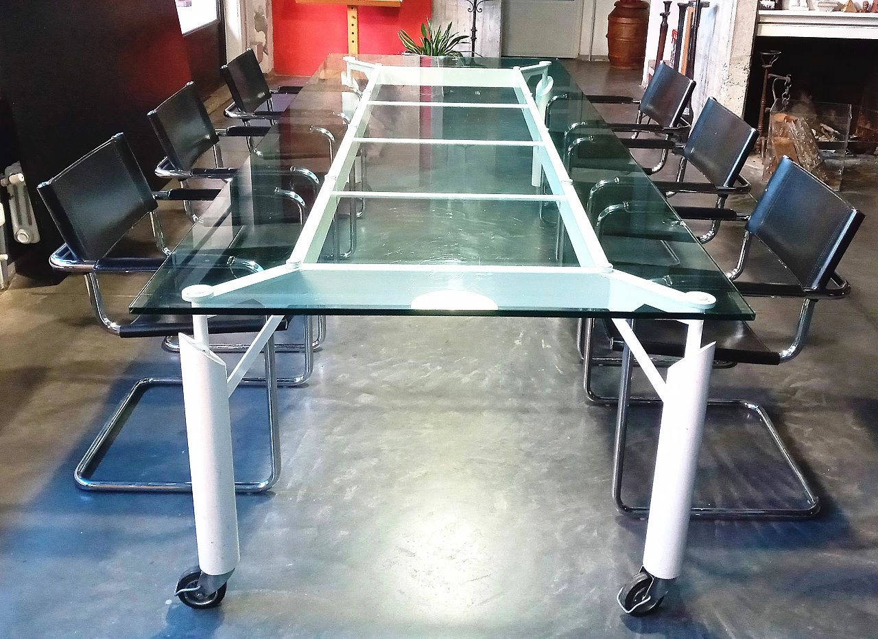 Meeting table with iron base and crystal top, 1980s 3