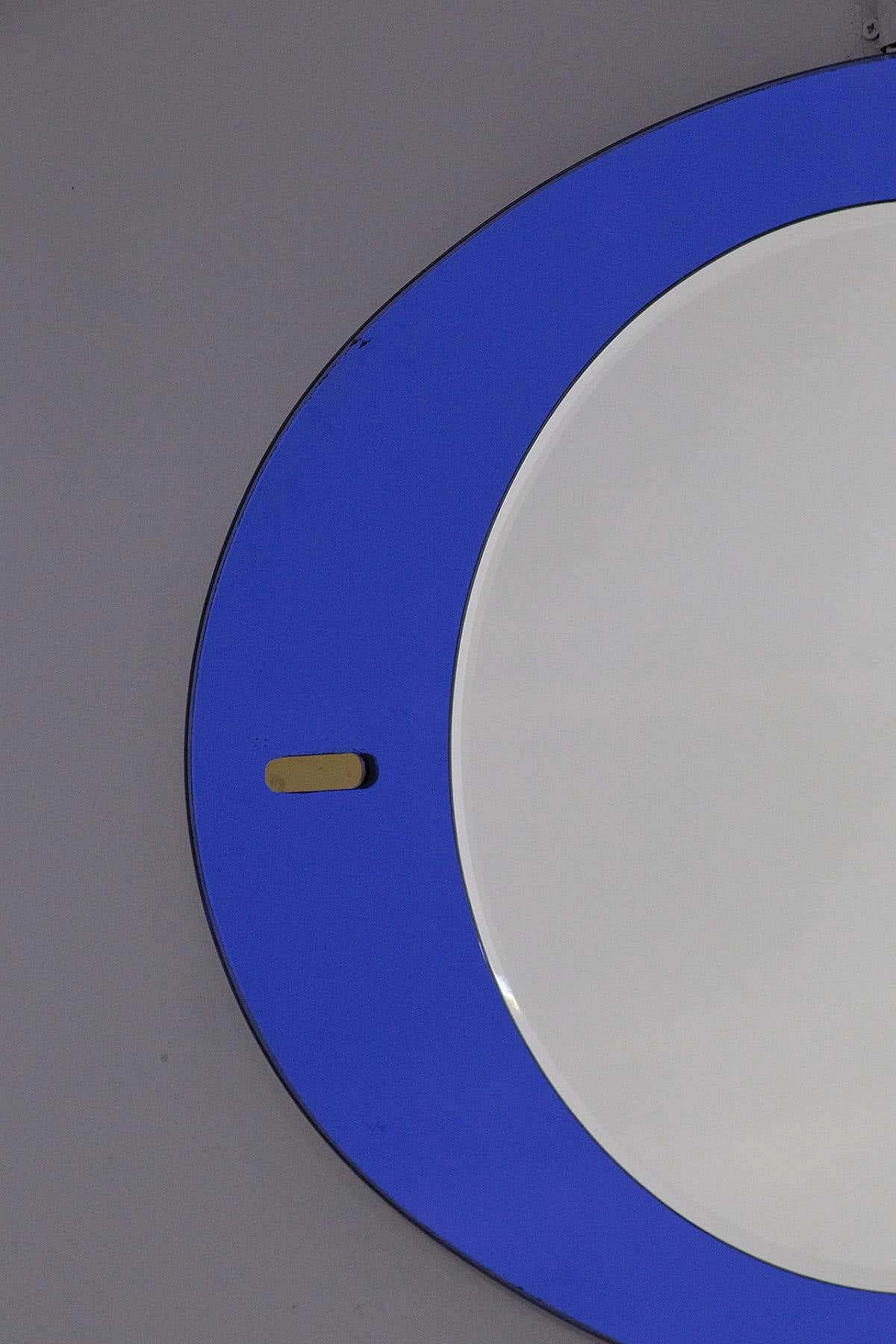 Round mirror with oval blue glass frame in the style of Fontana Arte, 1950s 2