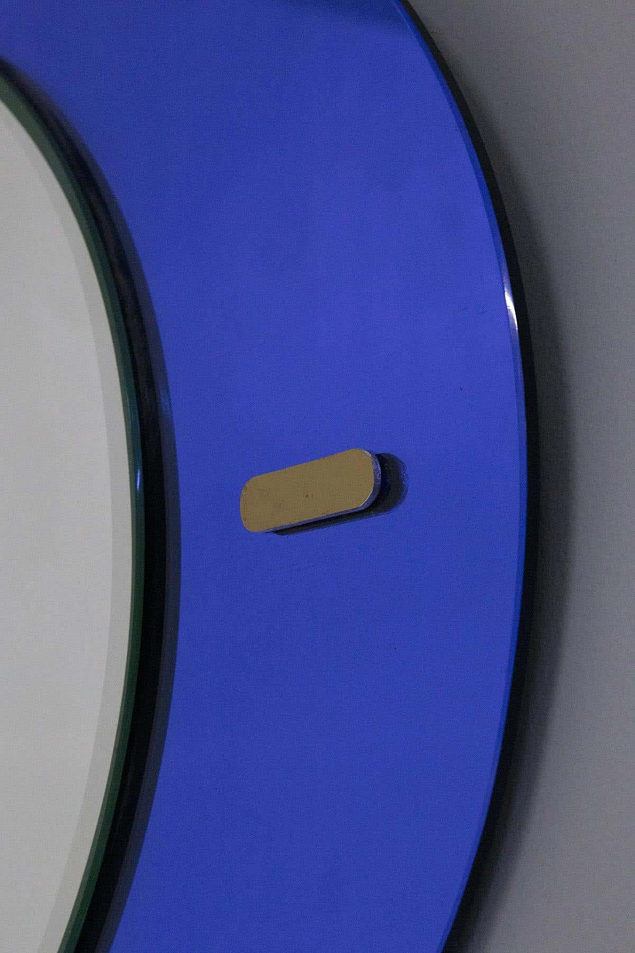 Round mirror with oval blue glass frame in the style of Fontana Arte, 1950s 4