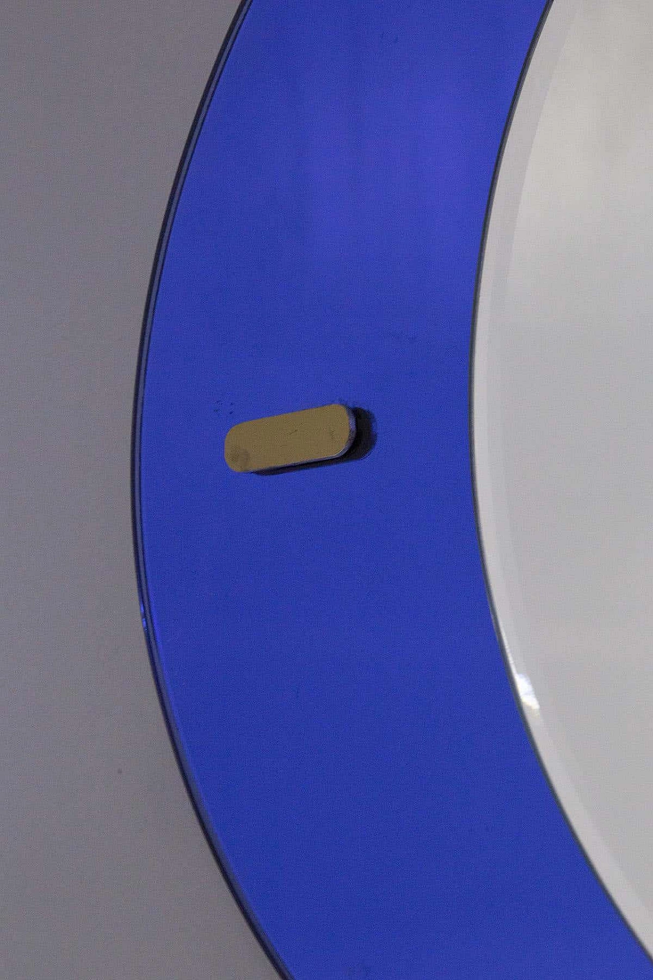 Round mirror with oval blue glass frame in the style of Fontana Arte, 1950s 5