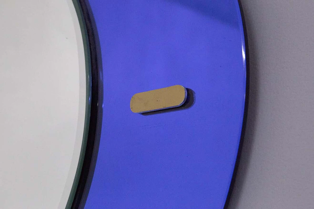 Round mirror with oval blue glass frame in the style of Fontana Arte, 1950s 6