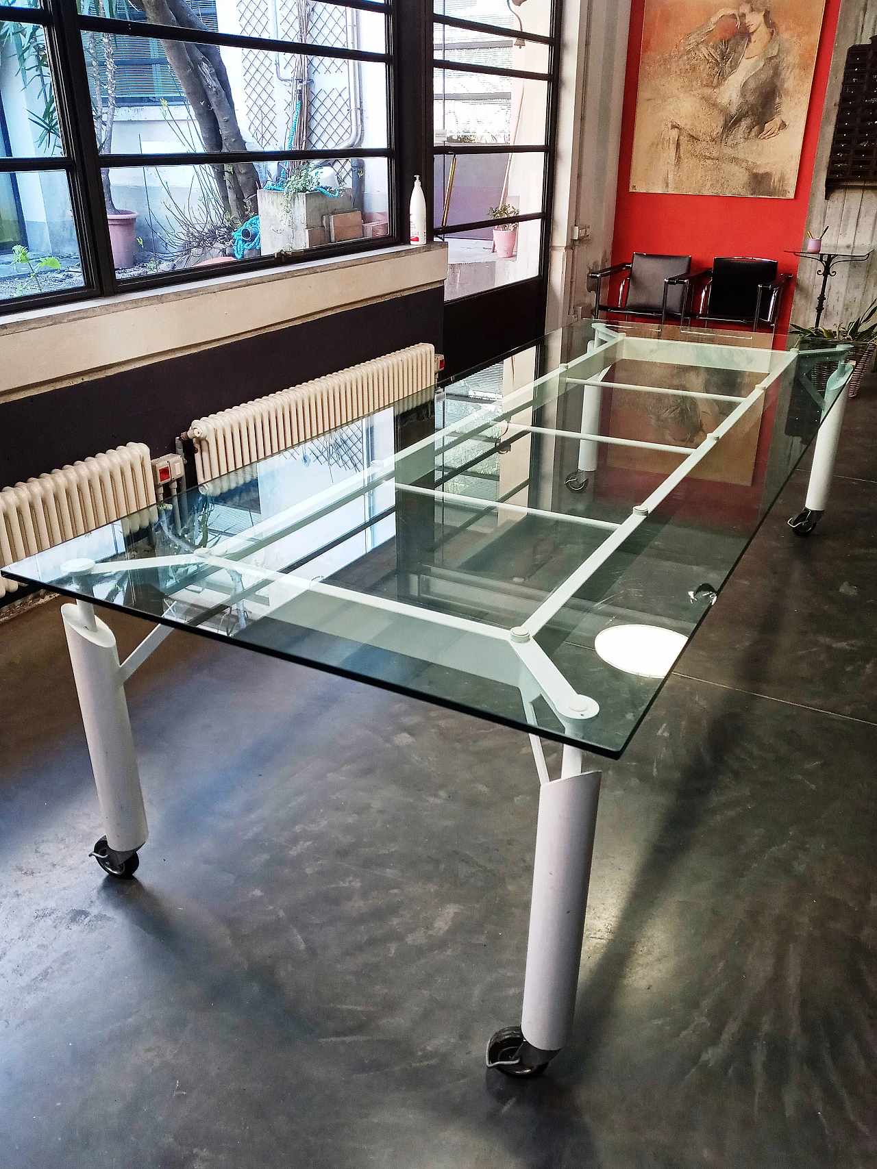 Meeting table with iron base and crystal top, 1980s 8
