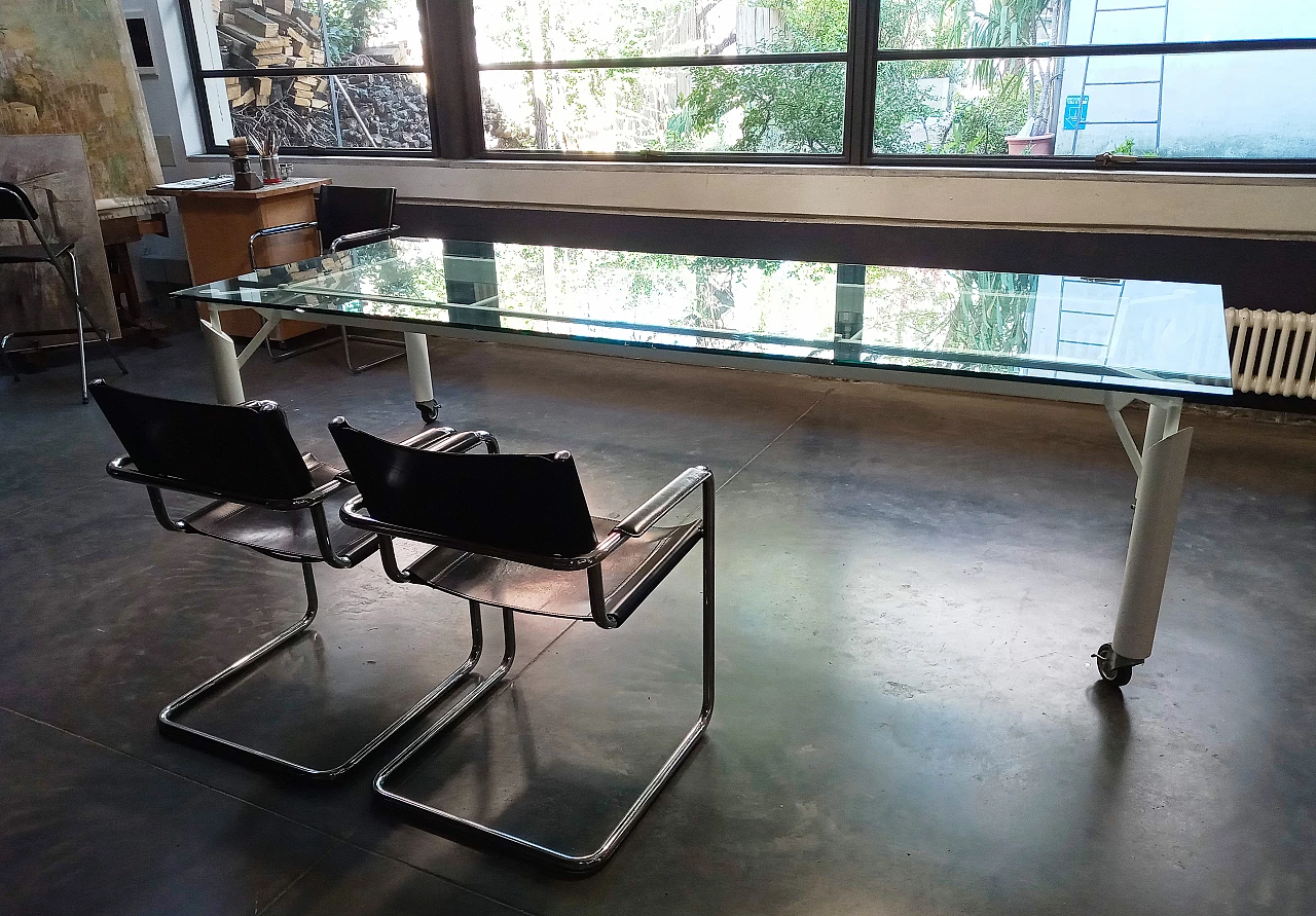 Meeting table with iron base and crystal top, 1980s 11