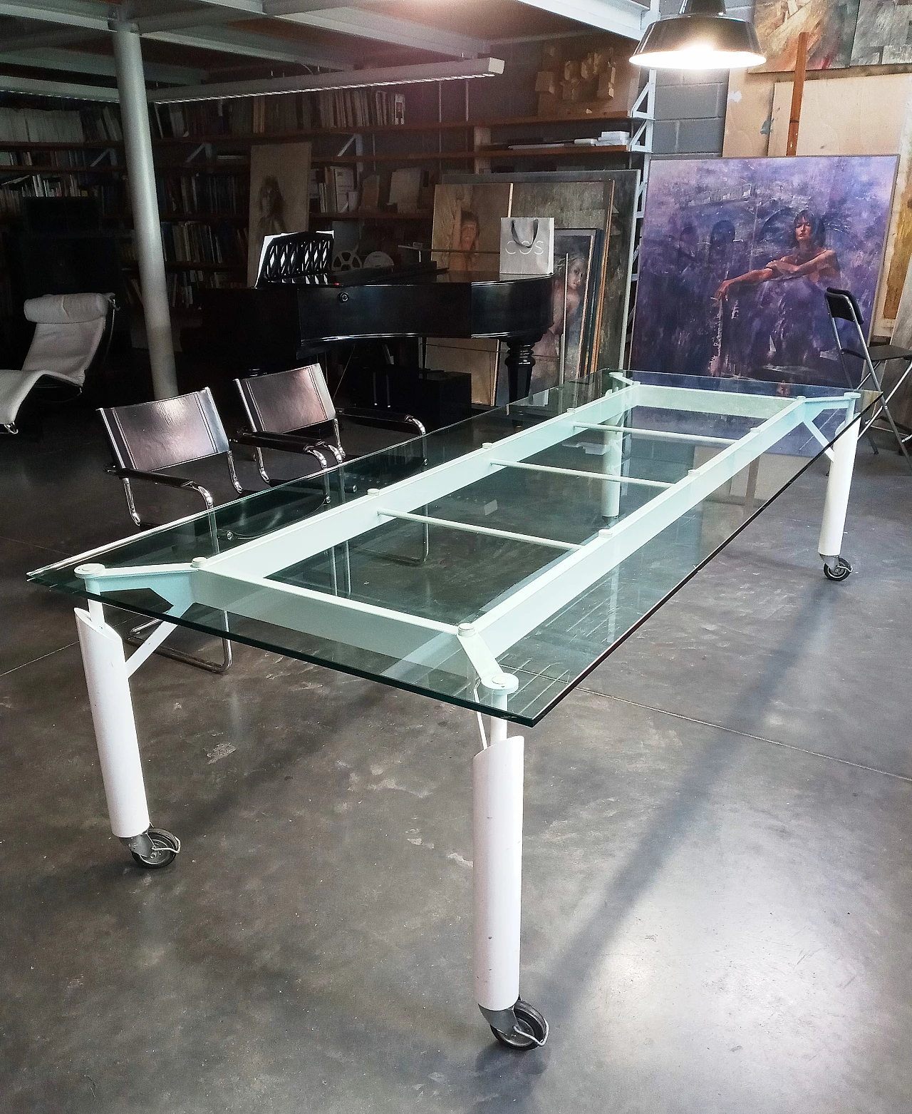Meeting table with iron base and crystal top, 1980s 12
