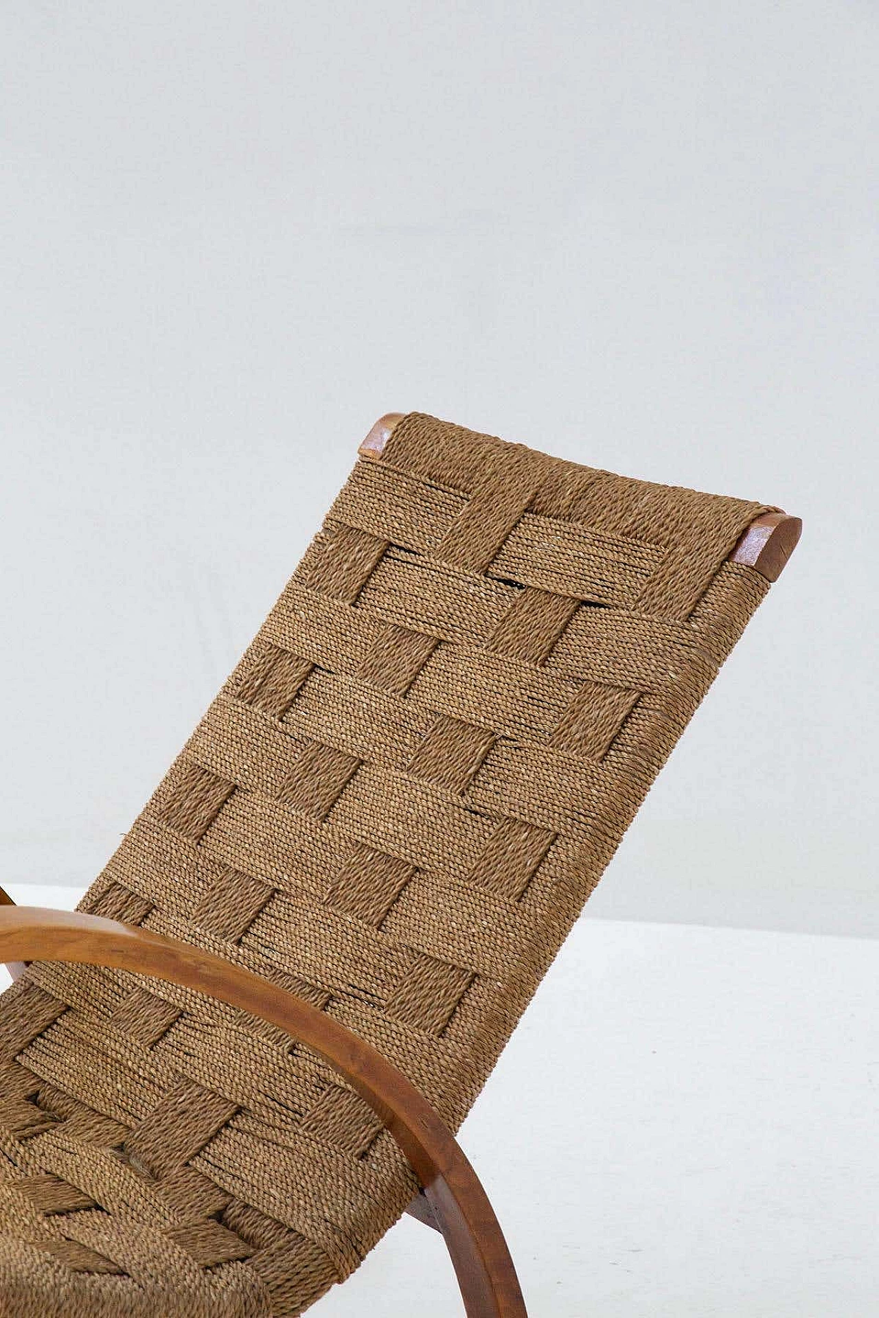 Rocking armchair in curved wood and rope, 1920s 4