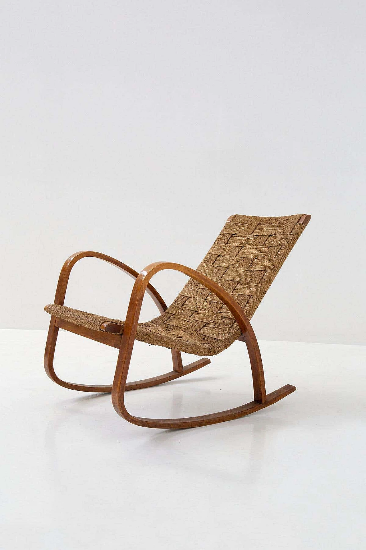 Rocking armchair in curved wood and rope, 1920s 7