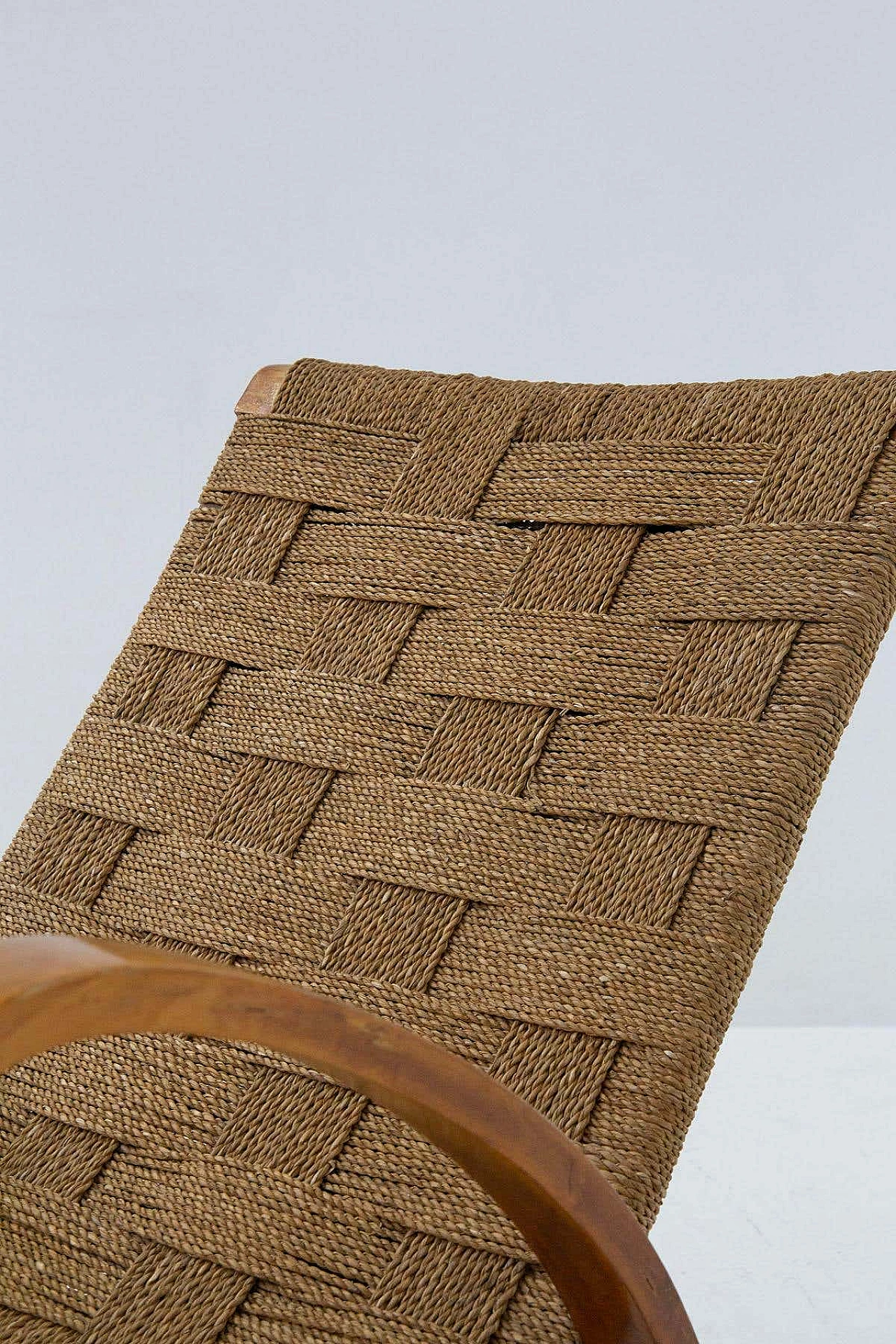 Rocking armchair in curved wood and rope, 1920s 8