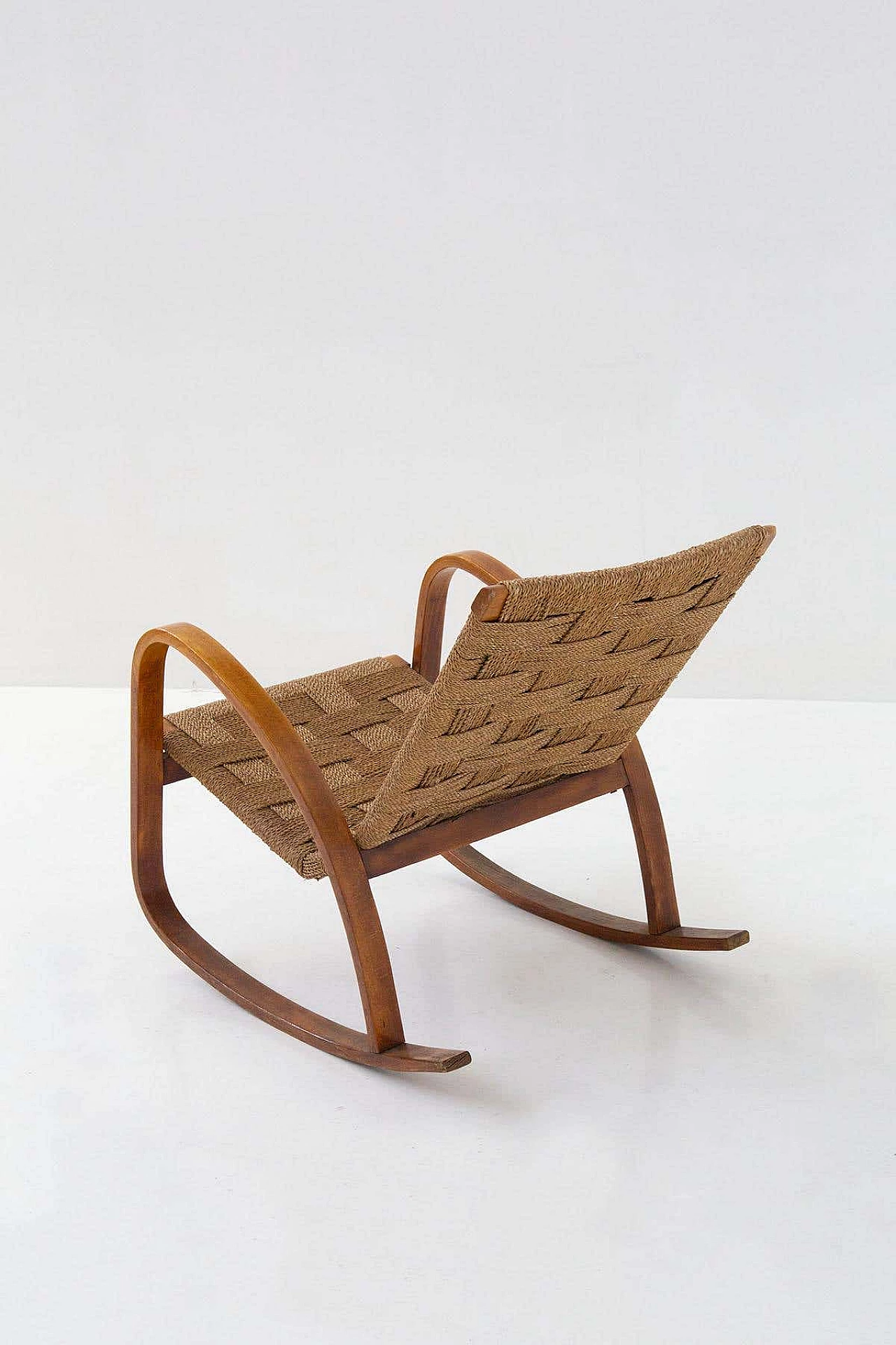 Rocking armchair in curved wood and rope, 1920s 10