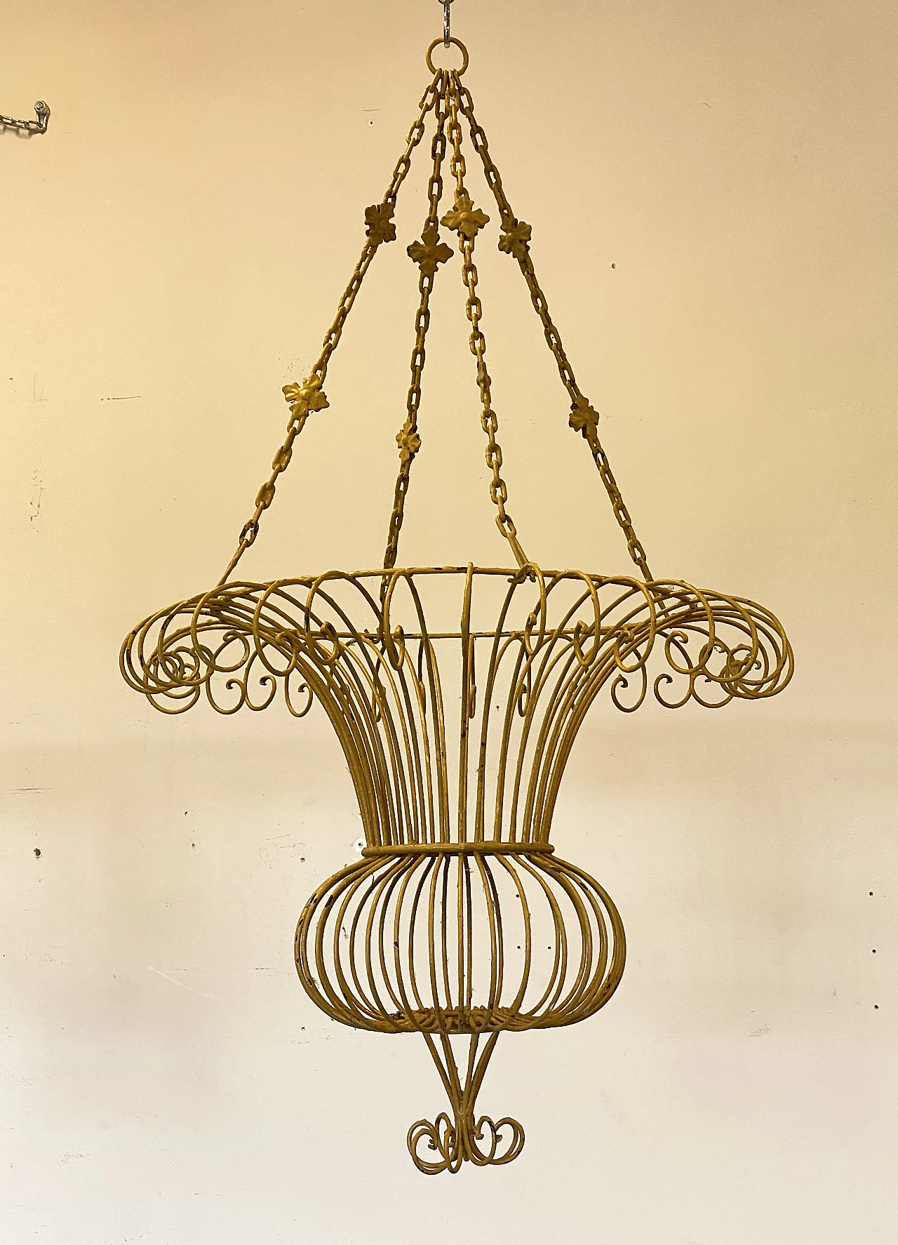 Pair of yellow lacquered iron ceiling planters, 1970s 3