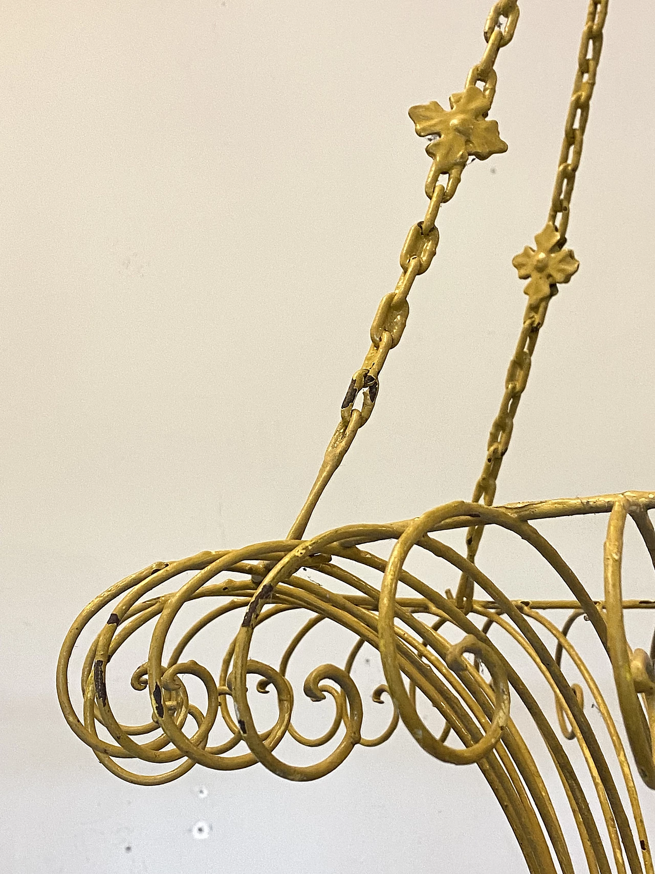 Pair of yellow lacquered iron ceiling planters, 1970s 4