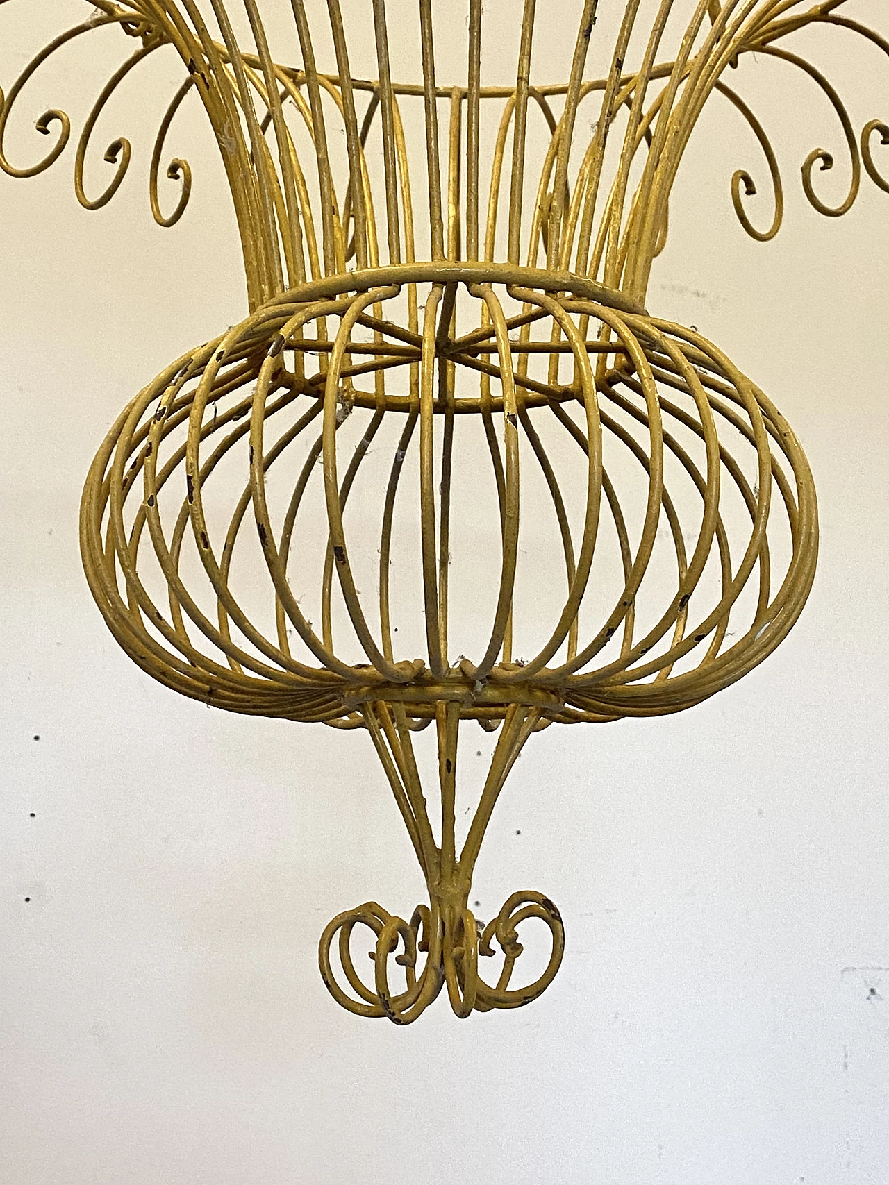Pair of yellow lacquered iron ceiling planters, 1970s 5