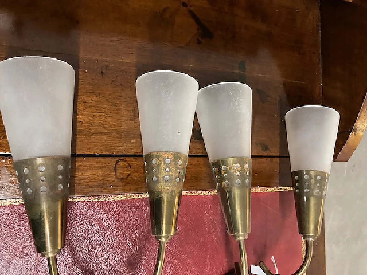 Pair of metal and glass wall lights by Oscar Torlasco, 1950s 3