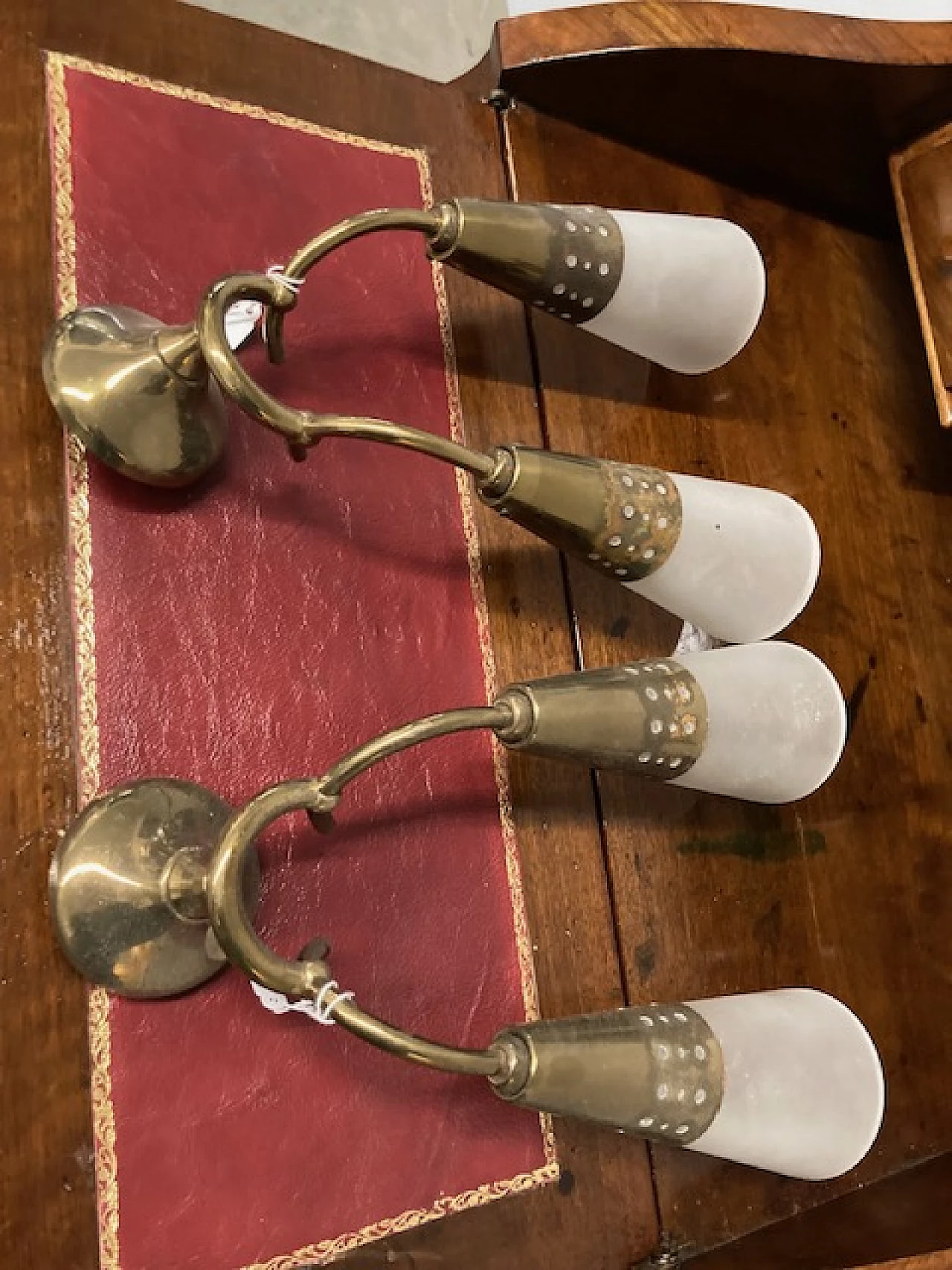 Pair of metal and glass wall lights by Oscar Torlasco, 1950s 4