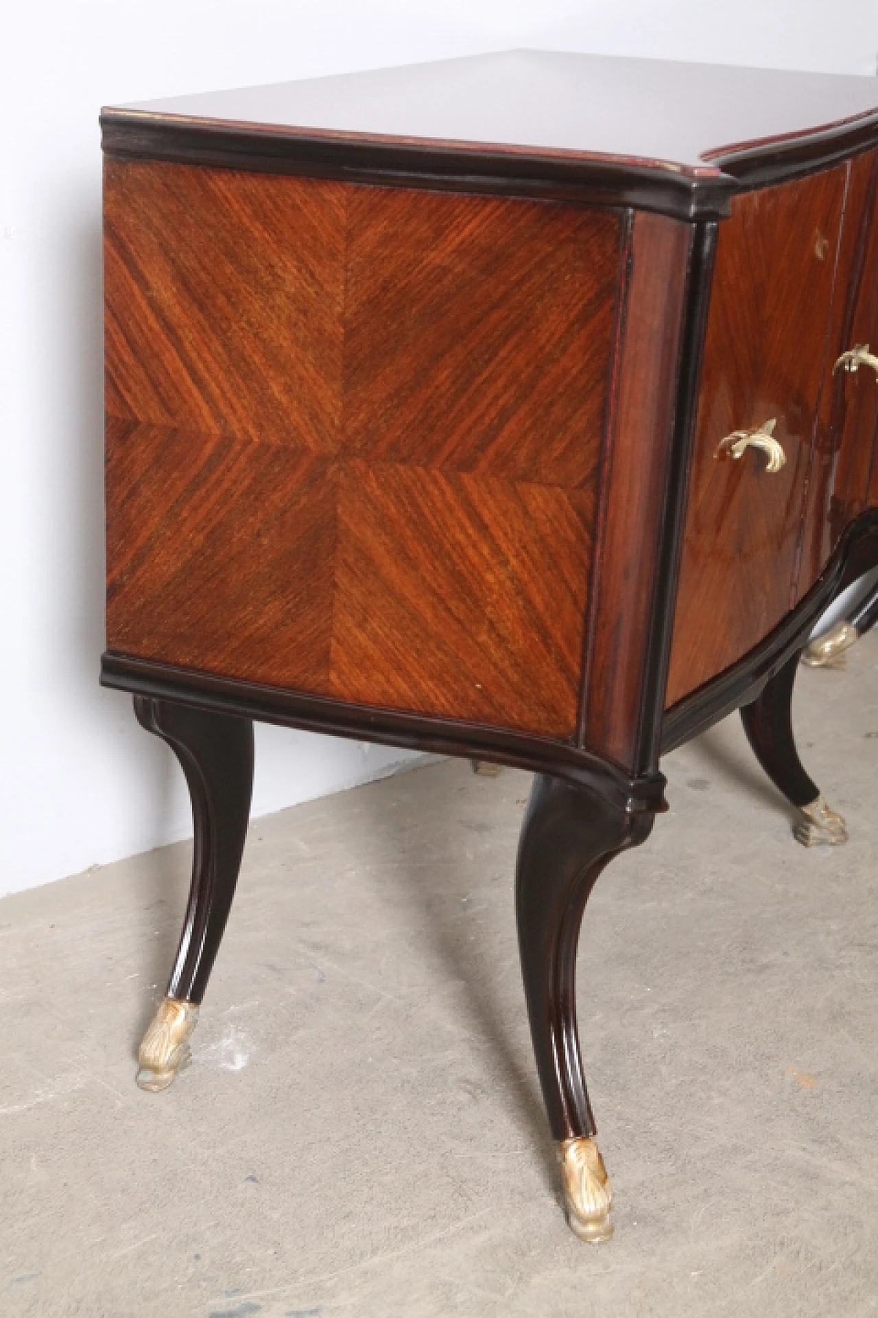 Pair of rosewood bedside tables with burgundy glass top, 1950s 2