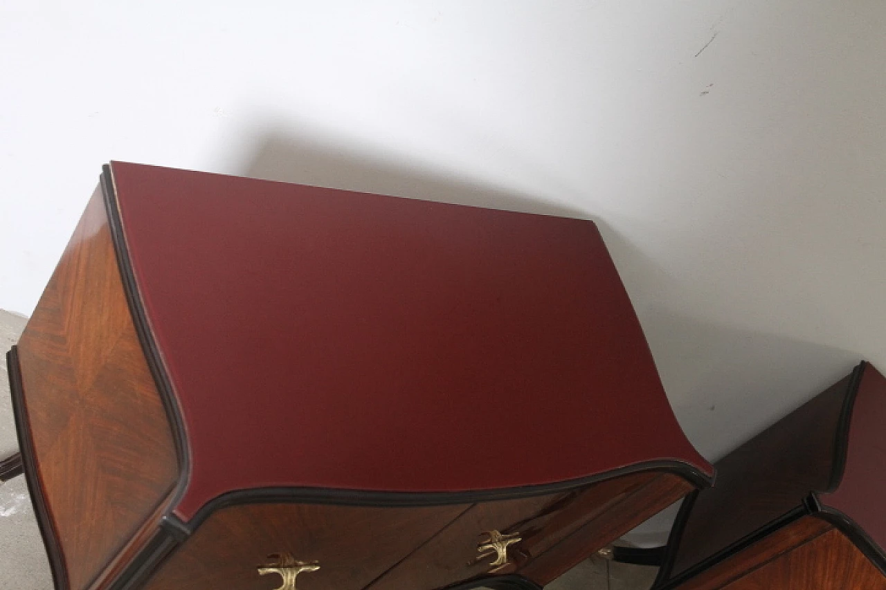 Pair of rosewood bedside tables with burgundy glass top, 1950s 3