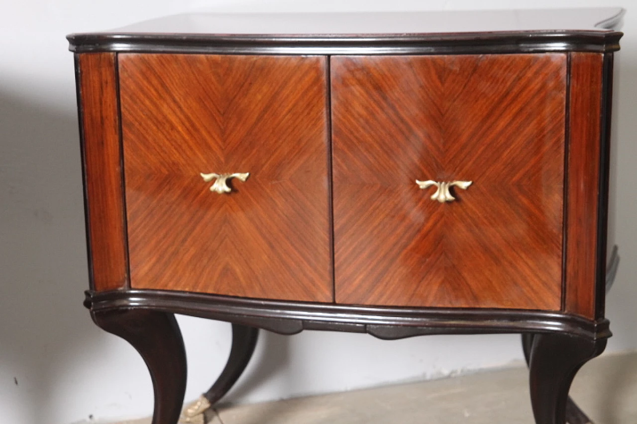 Pair of rosewood bedside tables with burgundy glass top, 1950s 6