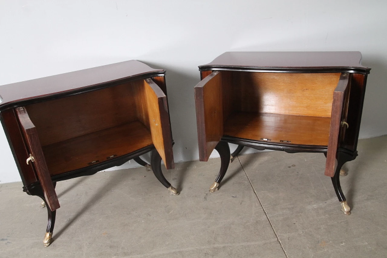 Pair of rosewood bedside tables with burgundy glass top, 1950s 10