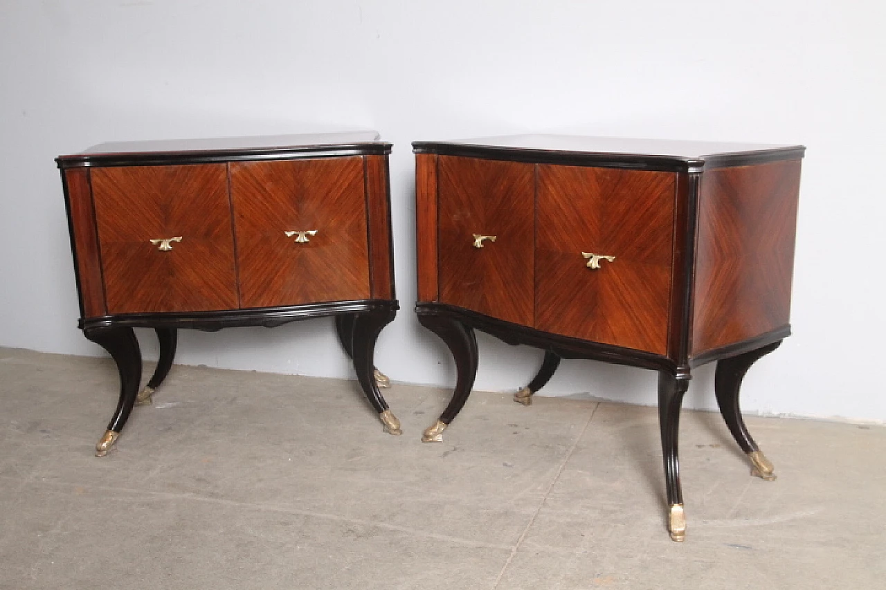 Pair of rosewood bedside tables with burgundy glass top, 1950s 11
