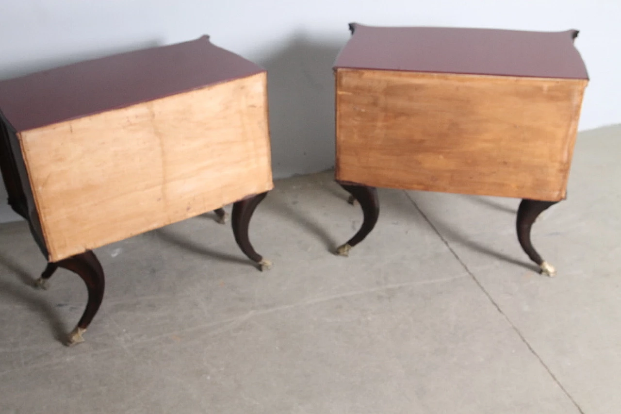 Pair of rosewood bedside tables with burgundy glass top, 1950s 12